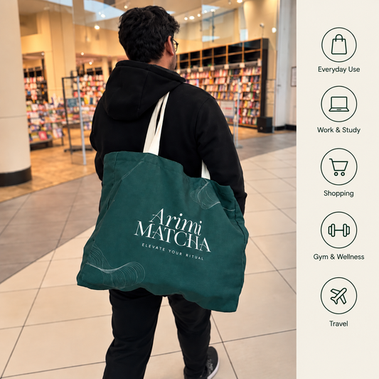Arimi Matcha Extra Large Shopping Tote Bag – Reusable Green Canvas Shopper Bag, Oversized Everyday Carry Bag for Shopping, Work, Gym & Travel